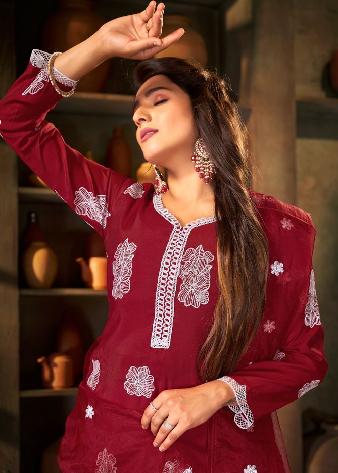 Peri Peri By Banwery Russian Silk Lakhnavi work Kurti With Bottom Dupatta Wholesale Online